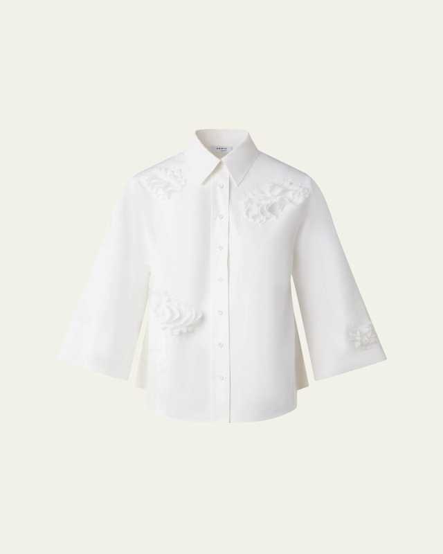 Carnation Applique Button-Down Cotton Shirt
